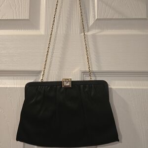 Vintage 70s Black and Gold Clutch with Chain Strap